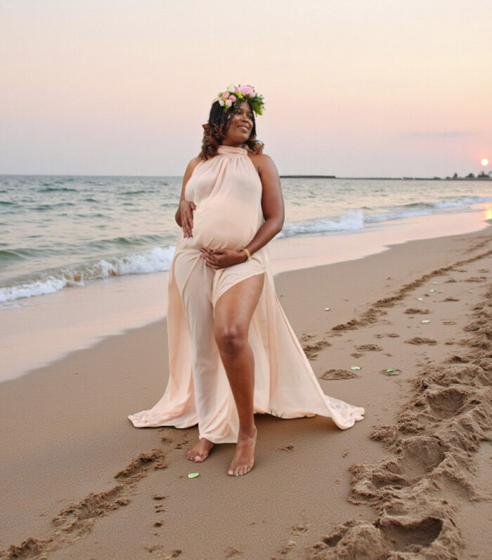 ANELISA – Featherlight Chiffon Apricot/Pink Pregnancy Photoshoot Dress