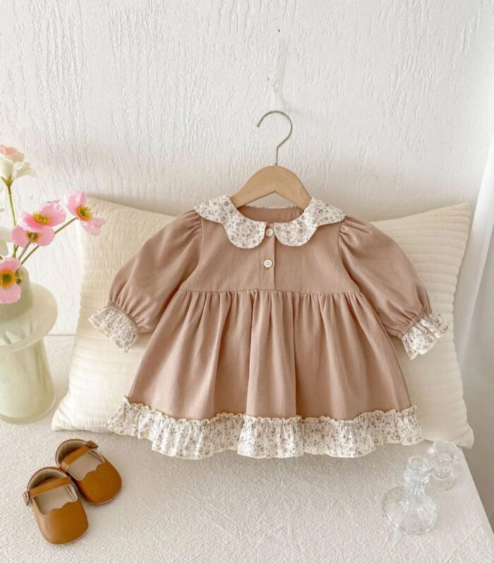 RETHABILE – Autumn Long Sleeve Tiny Floral Turn-down Collar Dress