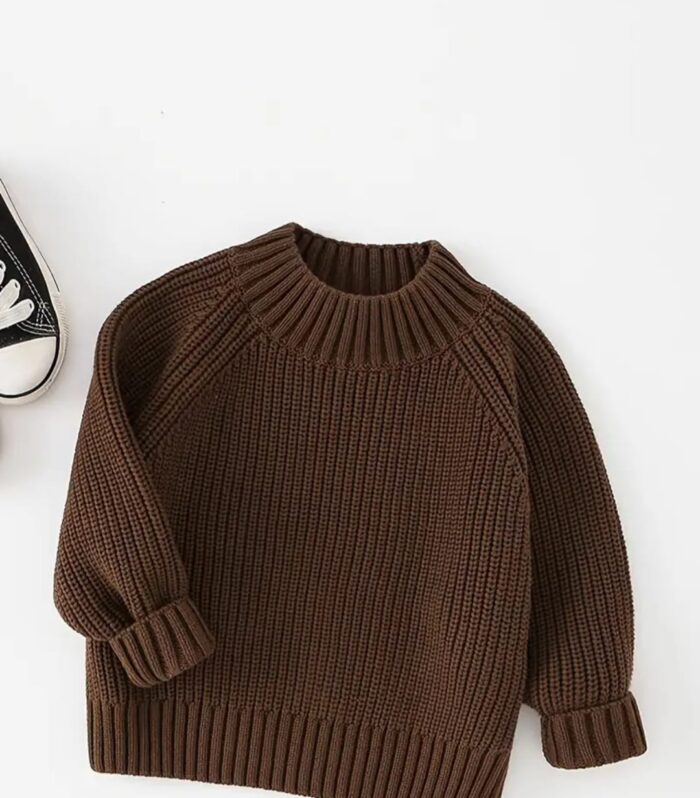 ALUNAMIDA – Unisex Thick Korean-Style Coffee Kids Brown Winter Pullover Sweater