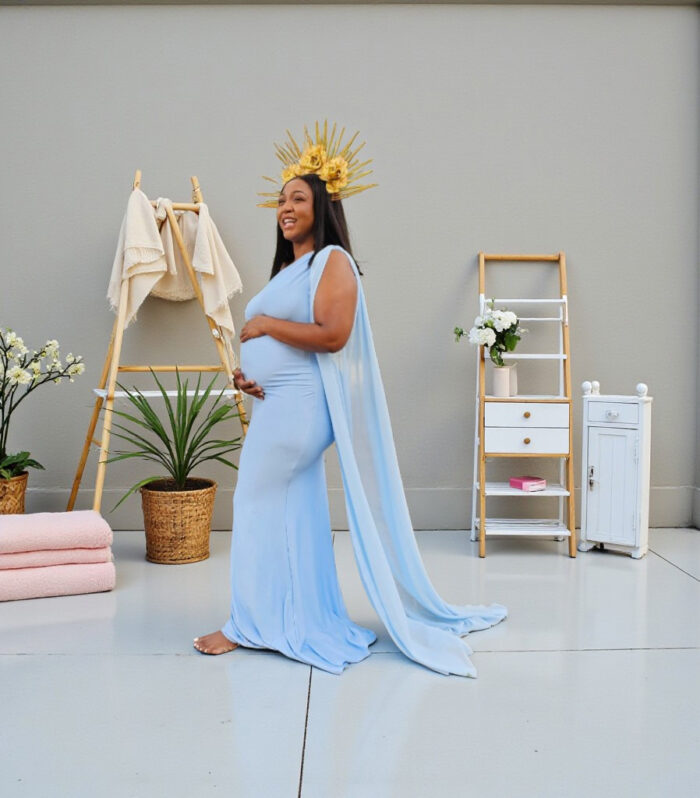 AMANDA-Off Shoulder Baby Shower and Photoshoot Light Blue Dress